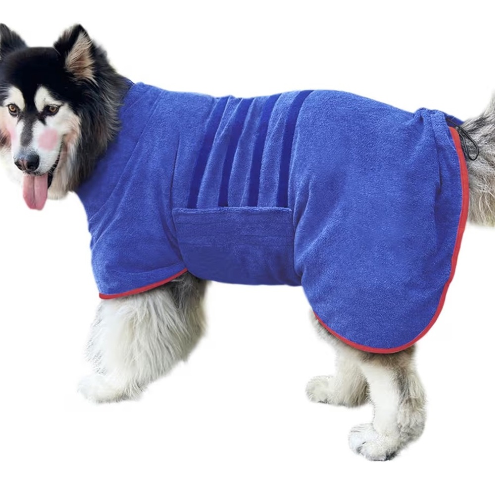 M- Blue Dog Drying Coat Microfibre Bath Robe - Quick Absorb